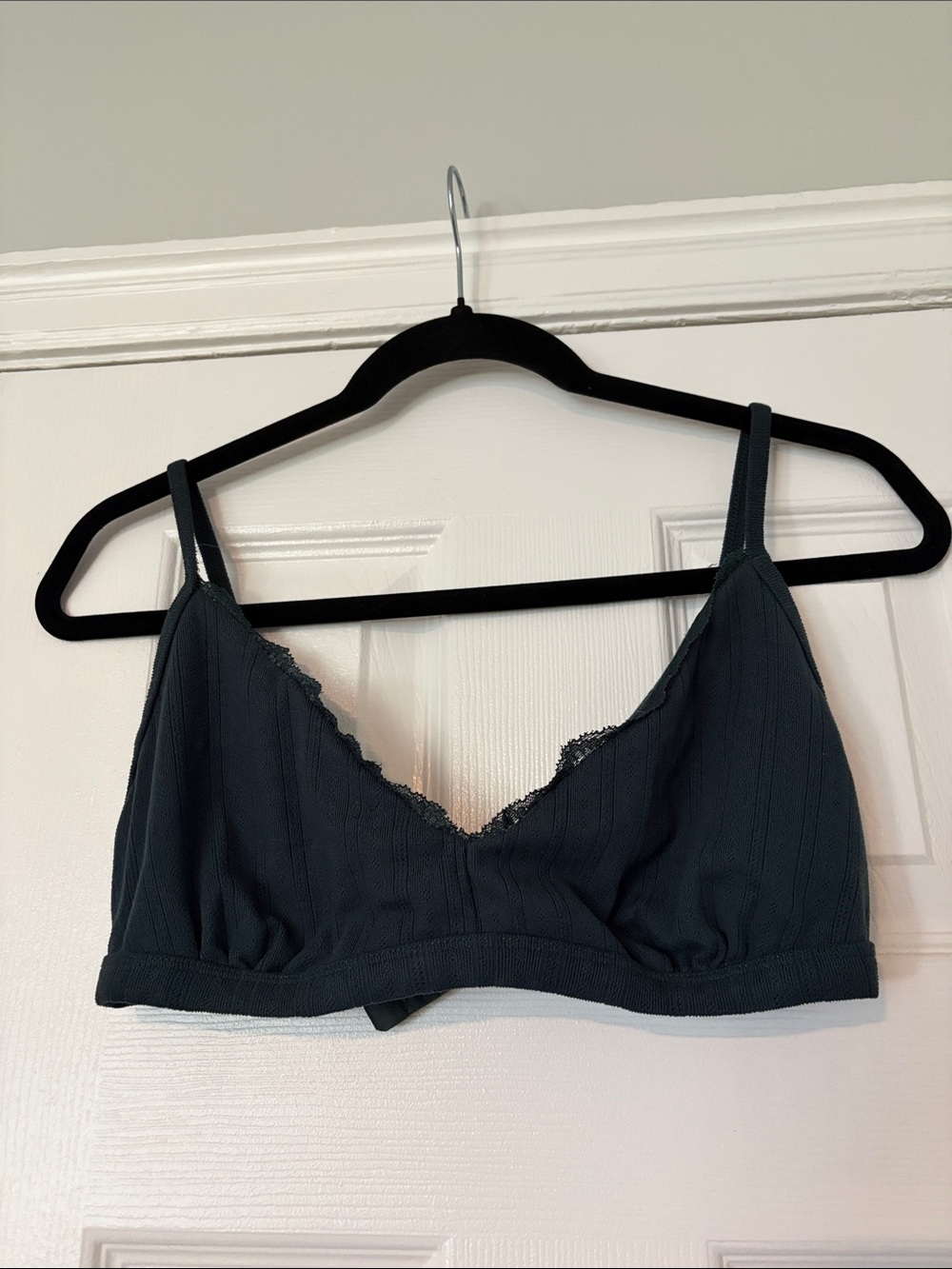 Abercrombie & Fitch green Ribbed Lace-Trim Bralette